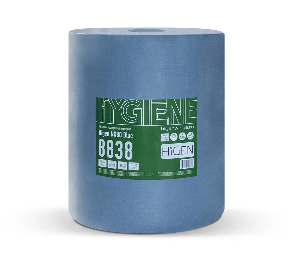 Фото товара: HiGEN NX80 Blue Нетканые протирочные салфетки в рулоне, 31.7×38.8 см, синие, 475 шт.