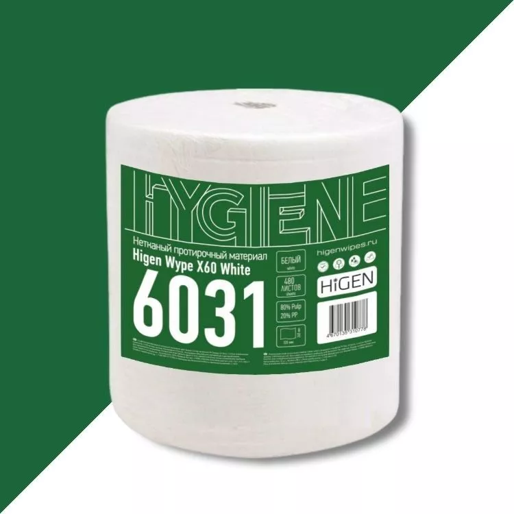 Фото товара: Нетканый протирочный материал HiGEN Wype X60 White, белый, 26×32 см, 480 л./рул.