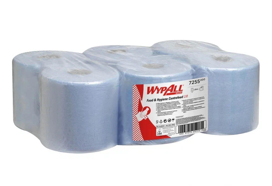 Фото товара: WypAll® L10 Протирочный материал для пищевой промышленности и общей очистки — С центральной подачей / Синий / 1 слой