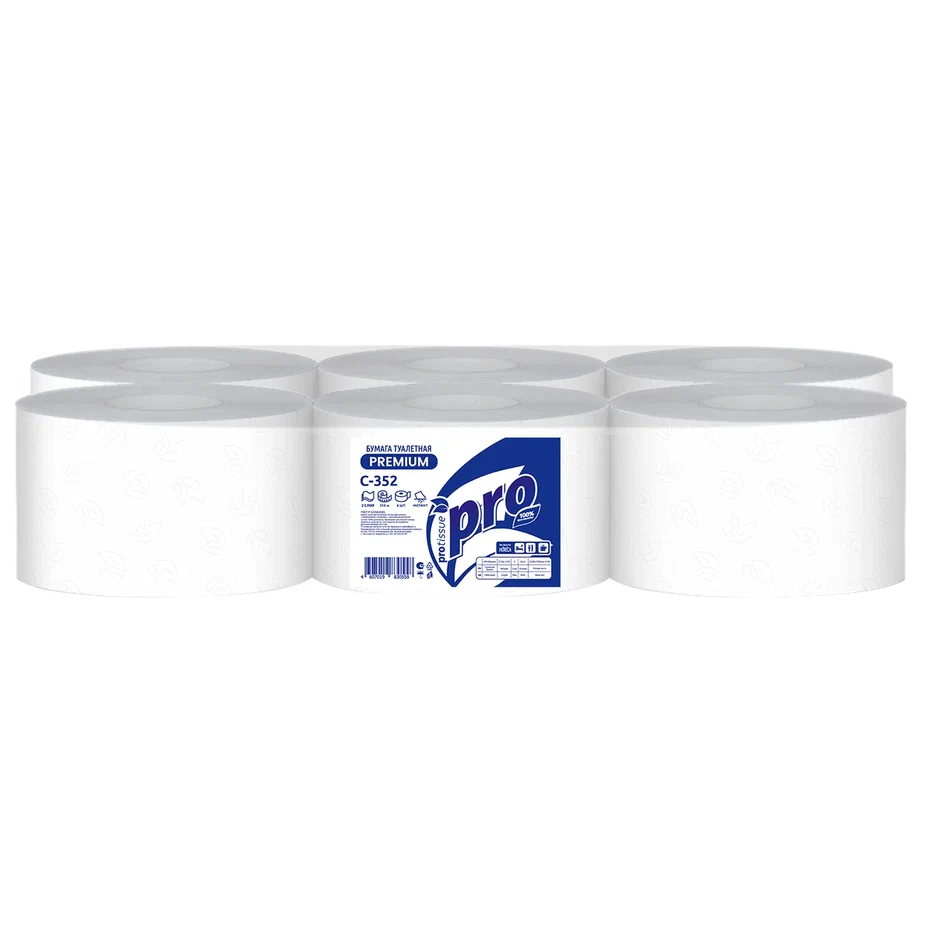 Фото товара: Туалетная бумага PROtissue Premium Instant двухслойная с центральной вытяжкой6 рулонов 215 метров