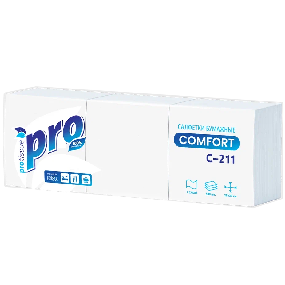 Фото товара: Салфетки бумажные PROtissue Comfort однослойные белые 100 листов в упаковке
