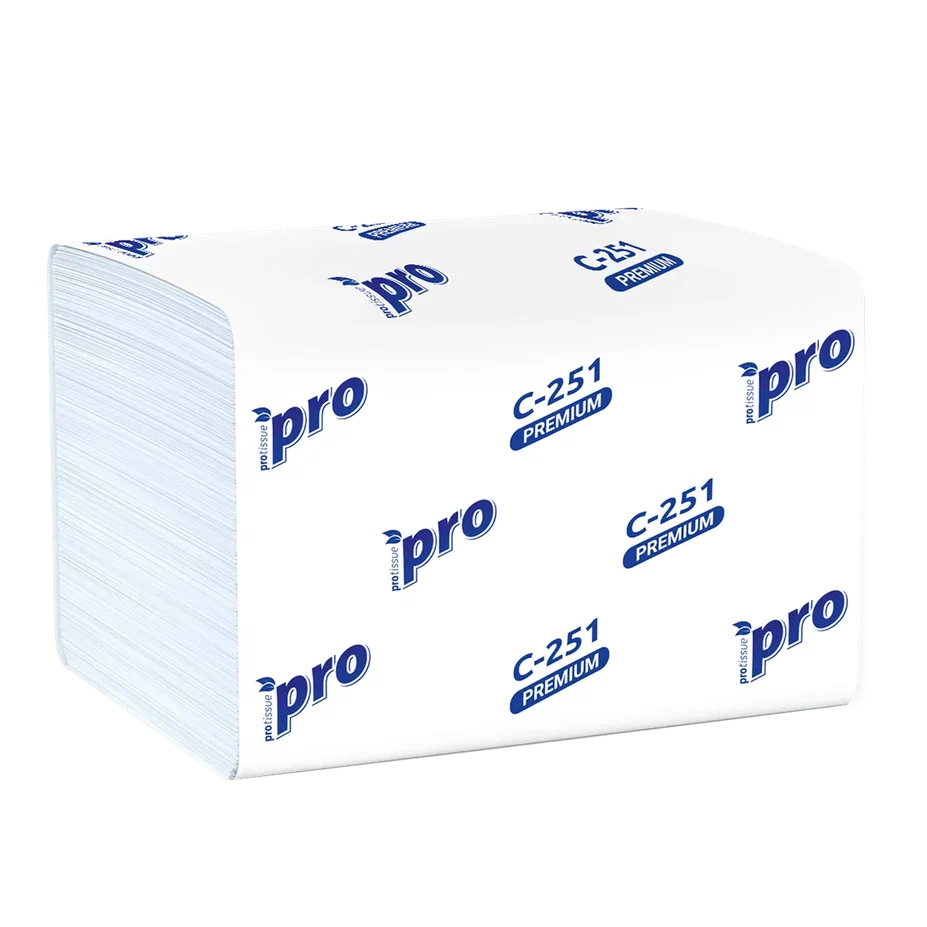 Фото товара: Салфетки диспенсерные PROtissue V сложения PROtissue Premium двухслойные200 листов в пачке