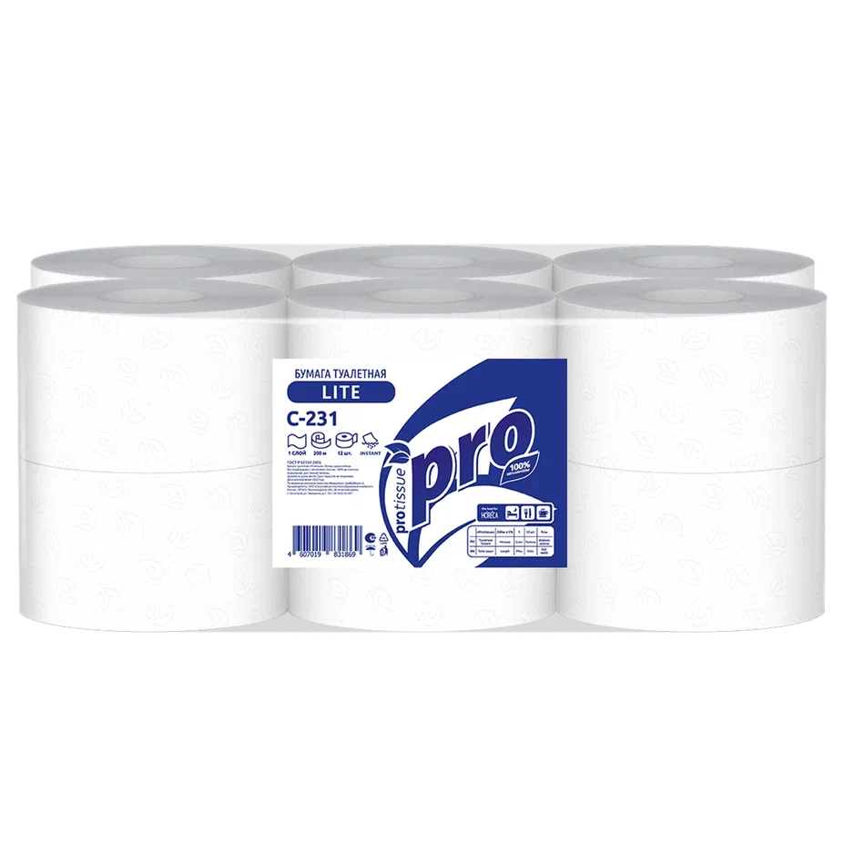 Фото товара: Туалетная бумага PROtissue Lite Instant однослойная в больших рулонах 200метров