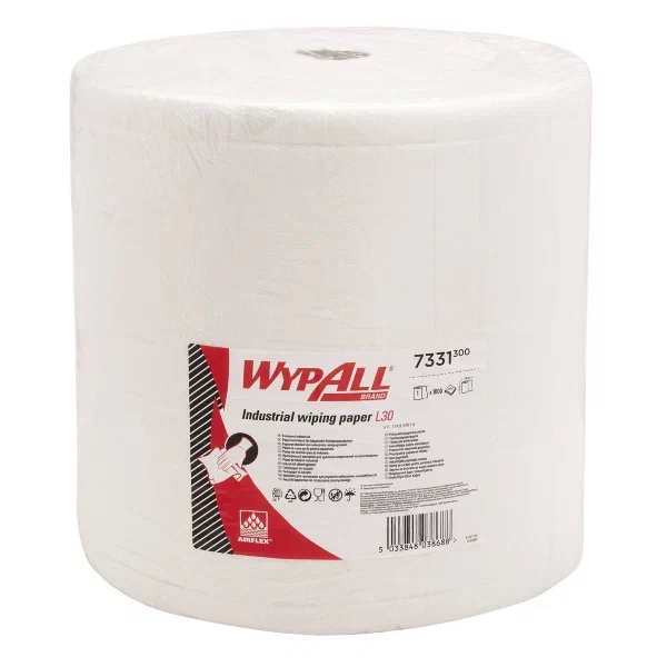 Фото товара: WypAll® L30 Протирочный материал для удаления загрязнений на производстве — Jumbo Roll — Extra Long / Wide / Белый