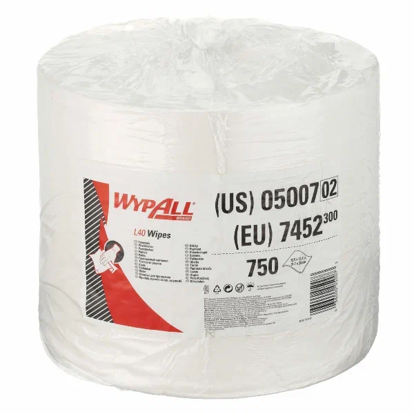 Фото товара: WypAll® L40 Протирочный материал для удаления жидкости и смазки — рулон Jumbo / Белый