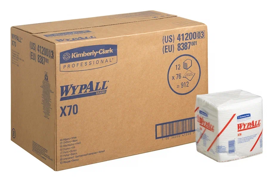 Фото товара: WypAll® X70 Протирочный материал — Сложенные в 1/4 / Белый