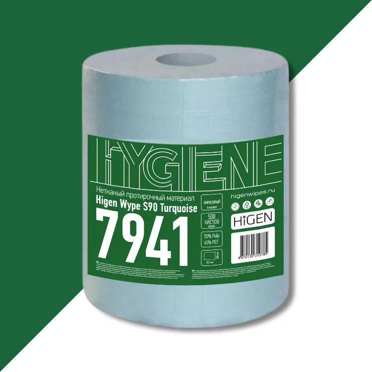 Фото товара: Нетканый протирочный материал HiGEN S90 Turquoise, бирюзовый, 30×38 см, 500 л.