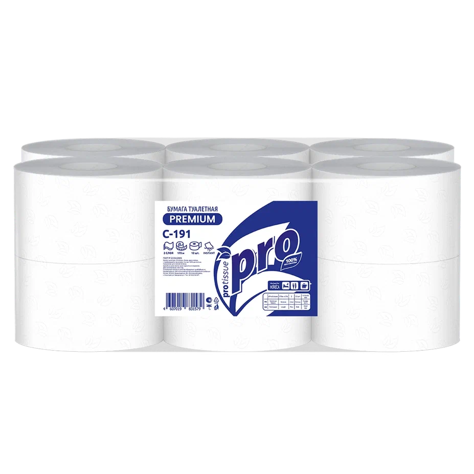 Фото товара: Туалетная бумага PROtissue Premium Instant двухслойная в больших рулонах 170метров