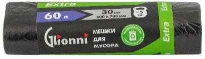 Фото товара: Мешки 60 л чёрный Extra GLIONNI 1 рул./30 шт.