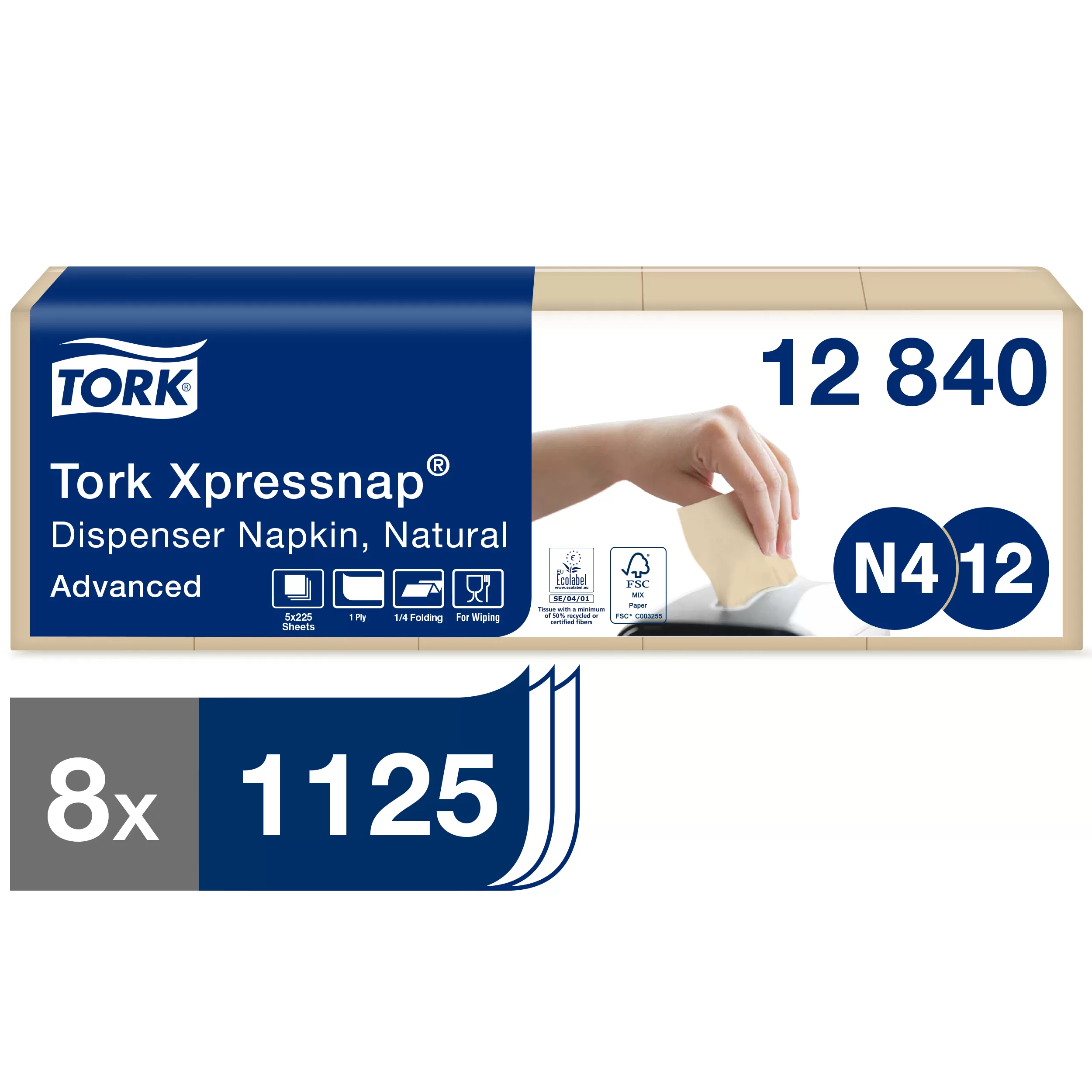 Фото товара: Диспенсерные салфетки Tork Xpressnap N4 1-сл 225шт, крафт (5 пачек)