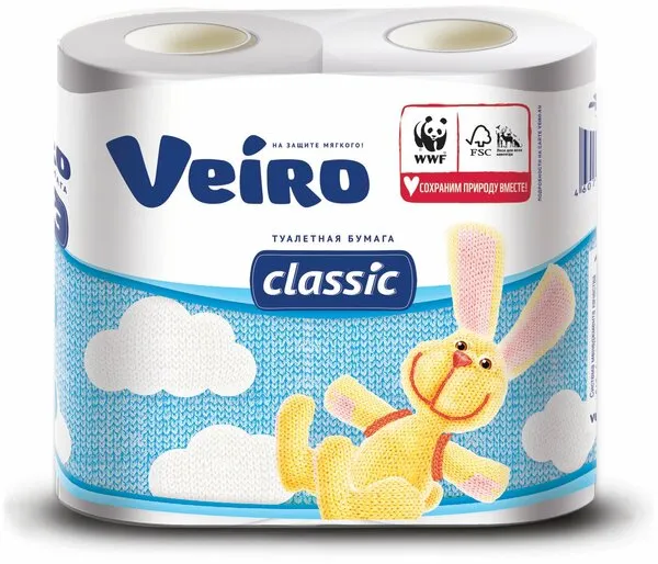 Фото товара: Туалетная бумага Veiro Classic белая, 2-сл. 17,5 м (4 рул.)