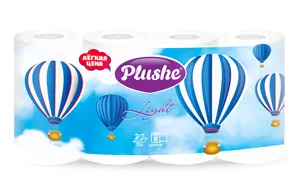 Фото товара: PLUSHE Туалетная бумага «Light», белая, 2-сл. 12.5 м (8 рул.) 1/8