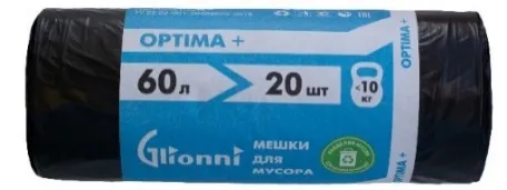 Фото товара: Мешок 60 л чёрный OPTIMA+GLIONNI 1 рул./20 шт.