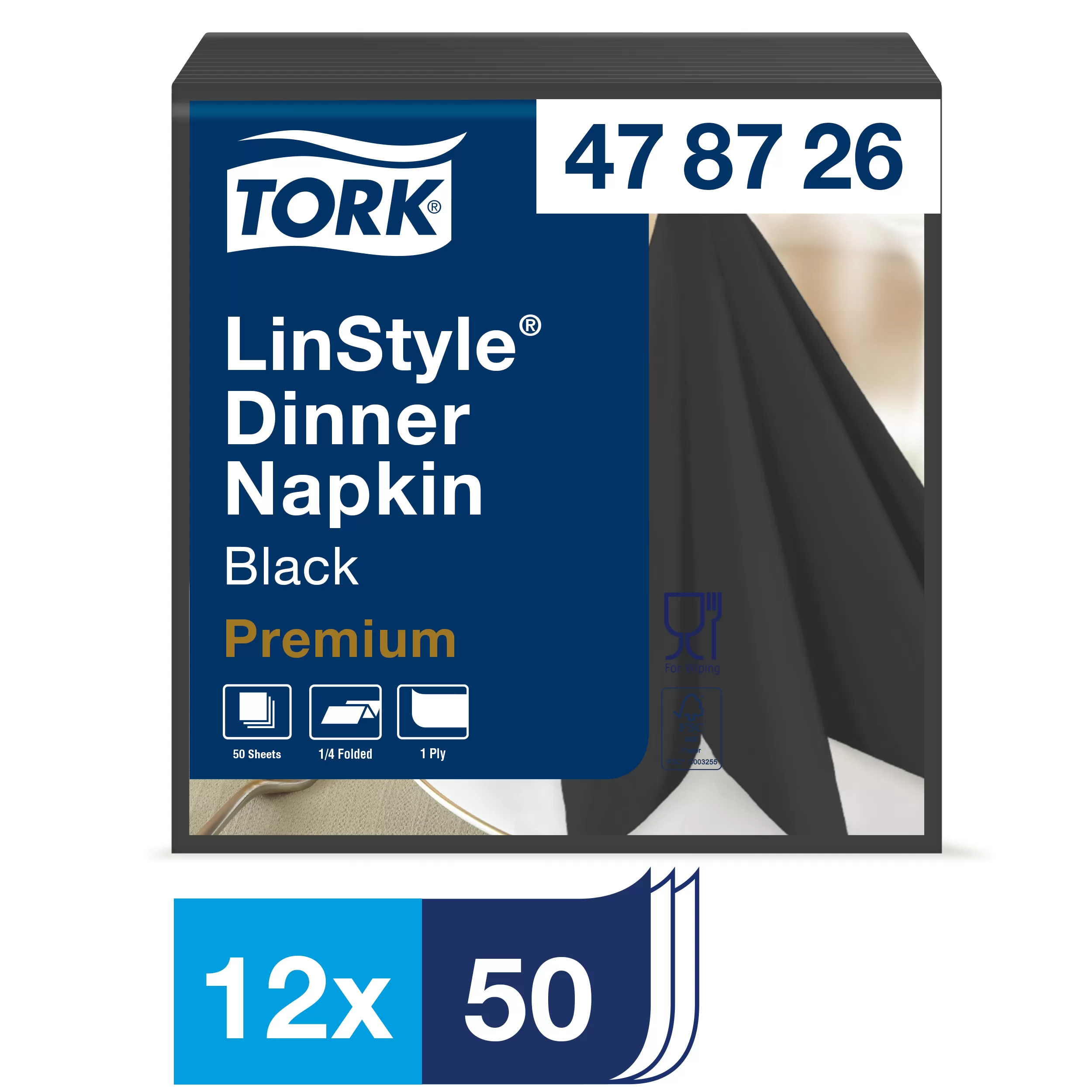 Фото товара: Салфетки Tork LinStyle, Premium, 39х39 см, 1 сл, 50 листов, черные