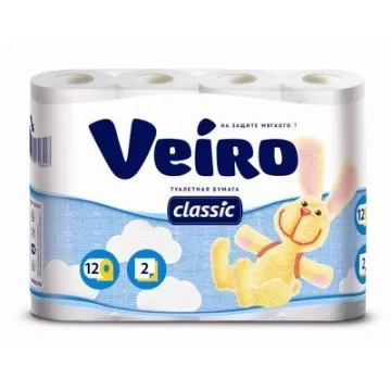 Фото товара: Туалетная бумага в рулонах VEIRO Classic 2-сл, 17,5м, 140л, белая, 12рул