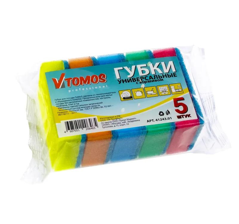 Фото товара: Губка ToMoS 79×50×26 мм 5 шт./упак. с абразивом