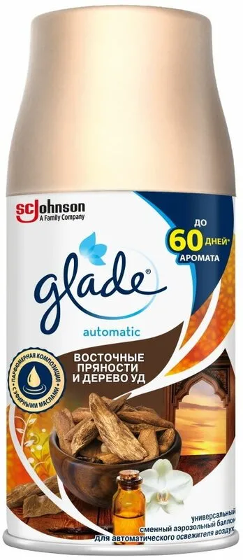 Фото товара: Glade Освежитель воздуха Automatic сменный баллон Восточные пряности и дерево уд, 269 мл