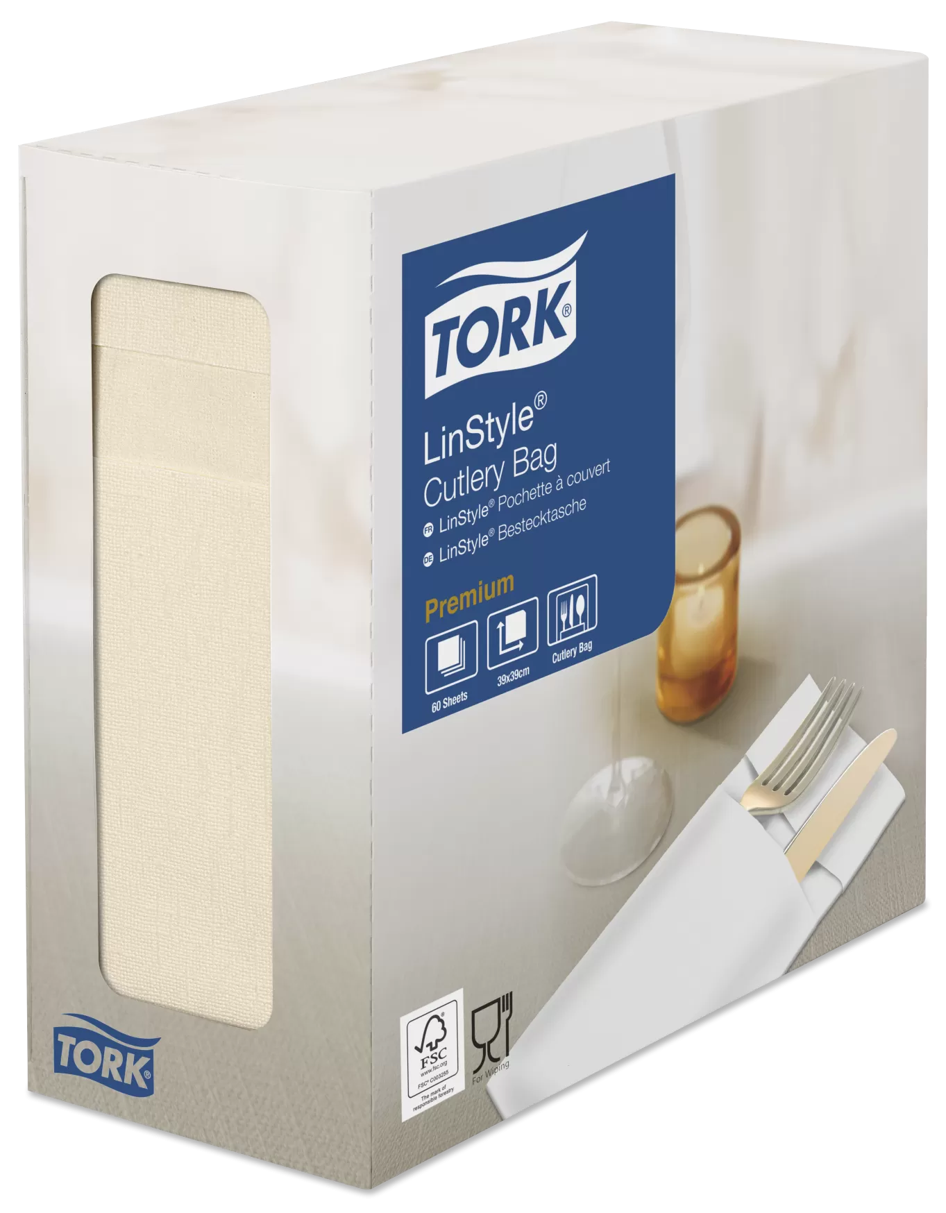 Фото товара: Конверты для столовых приборов Tork LinStyle, Premium, 60 листов, кремовые