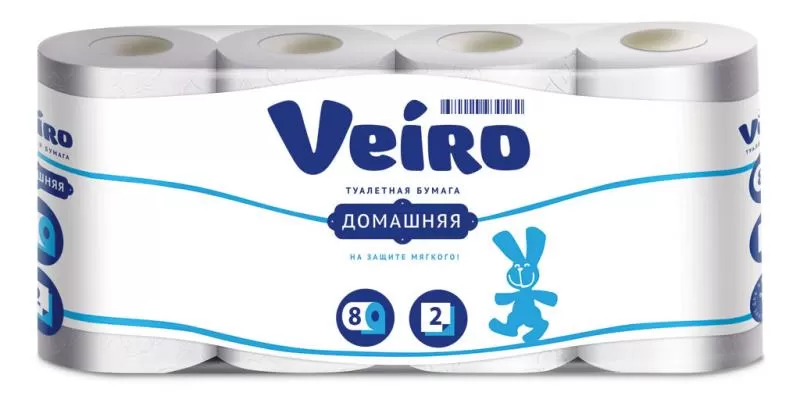 Фото товара: Туалетная бумага в рулонах VEIRO Домашняя 2-сл, 15м, 120л, белая, 8рул