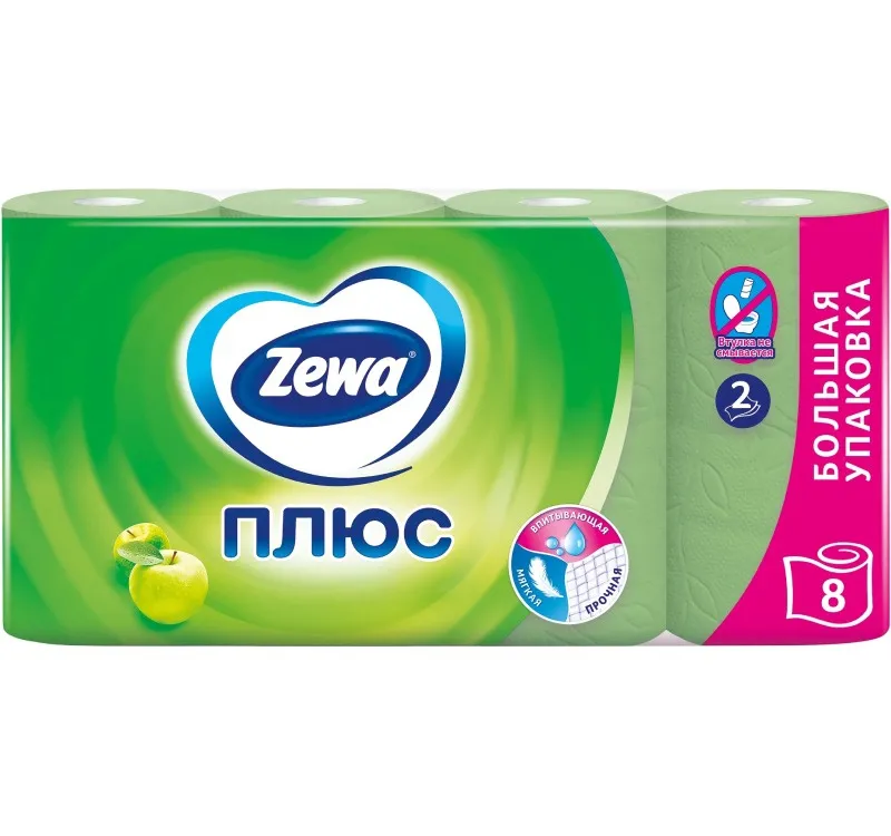 Фото товара: Туалетная бумага Zewa Plus 2-сл. 8 рул./упак. яблоко
