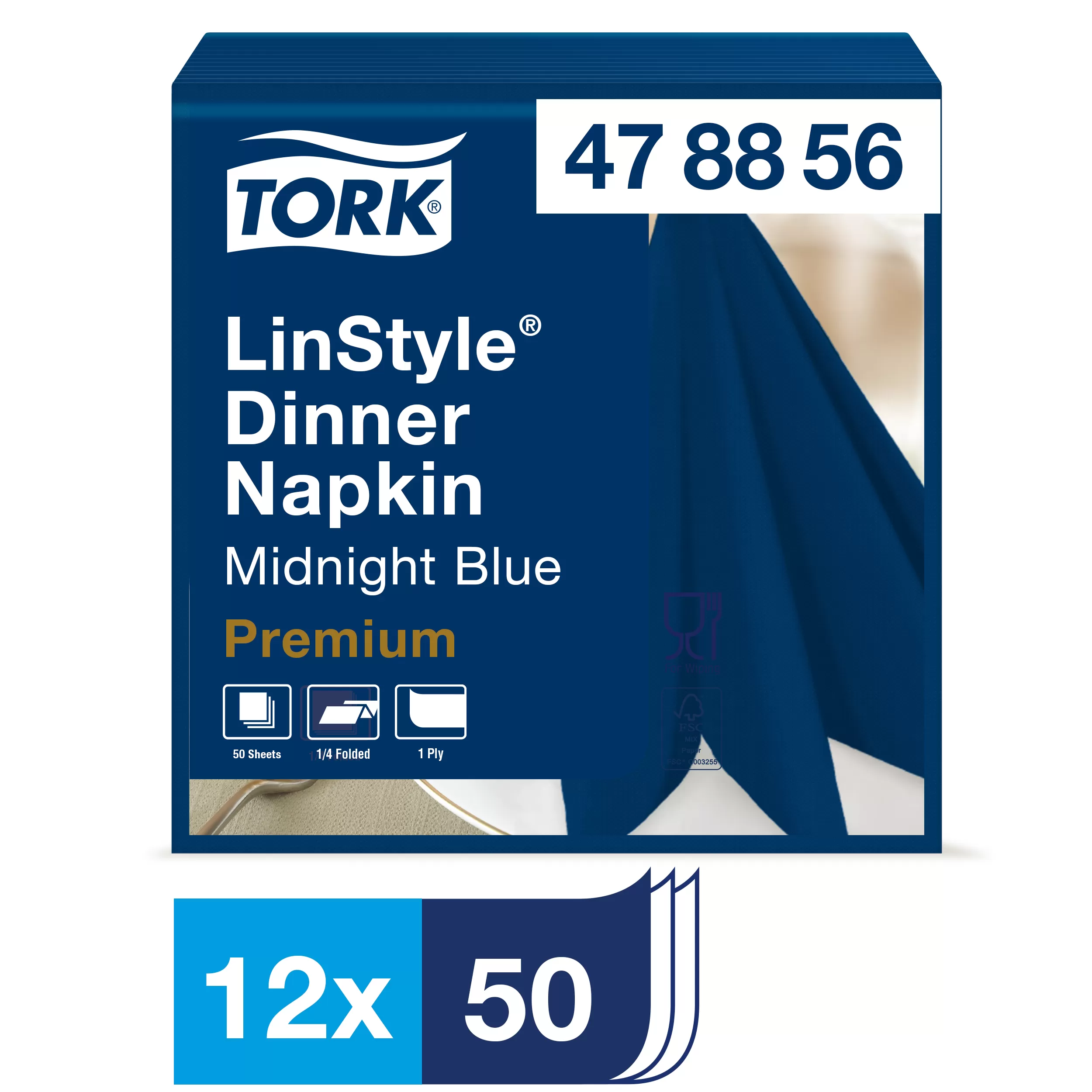 Фото товара: Салфетки Tork LinStyle, Premium, 39х39 см, 1 сл, 50 листов, темно-синие