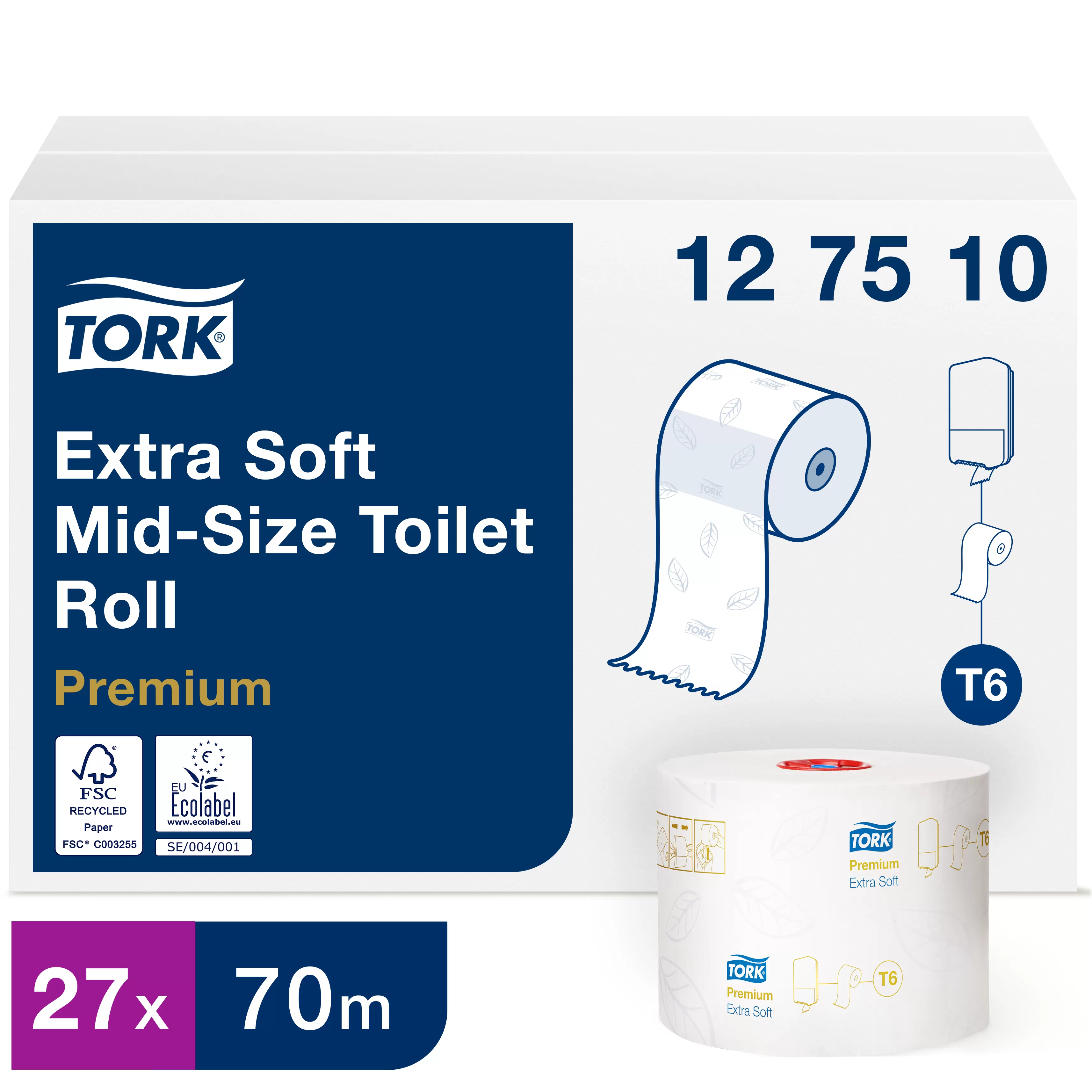 Фото товара: Tork туалетная бумага Mid-size в миди рулонах ультрамягкая