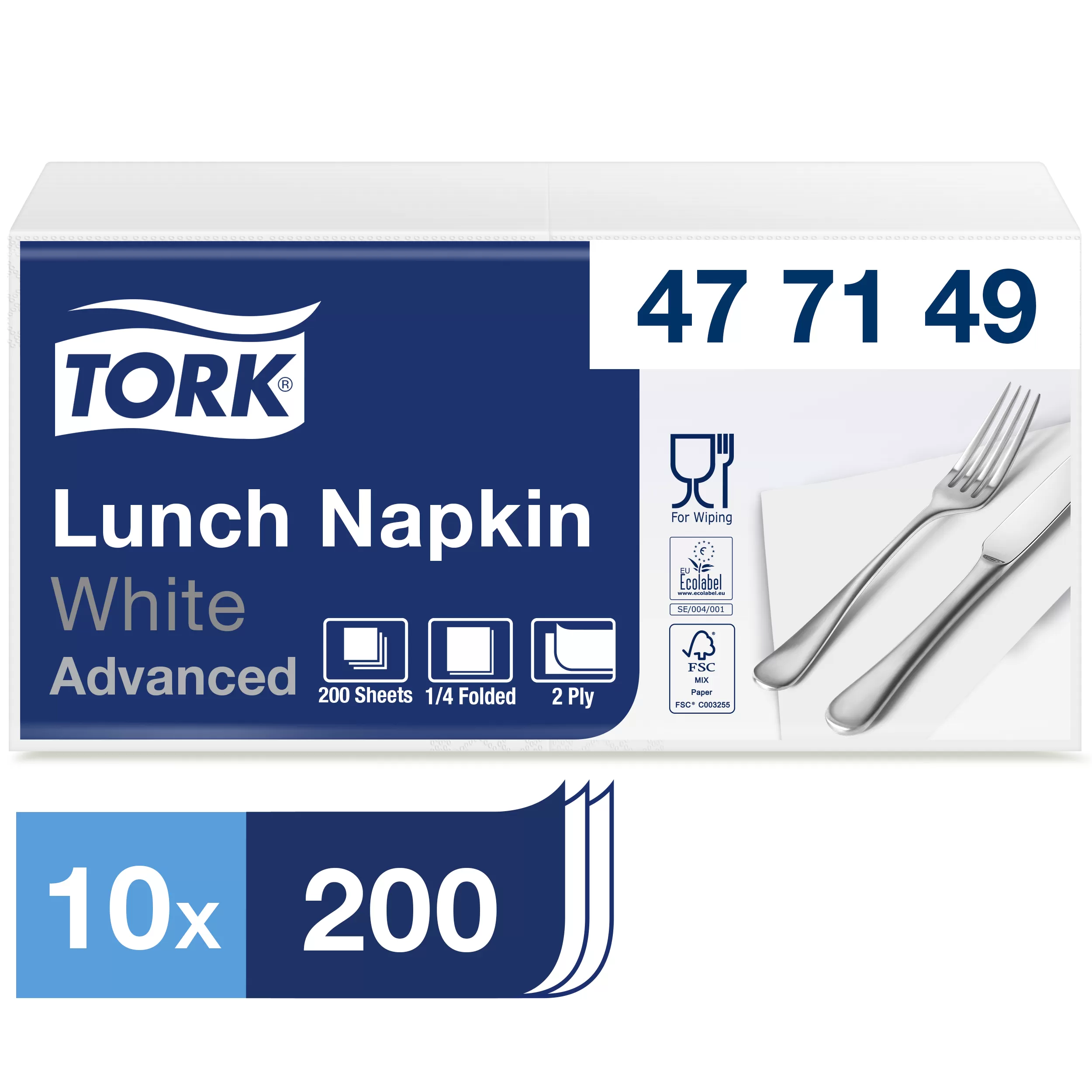 Фото товара: Tork салфетки 33х33 белые