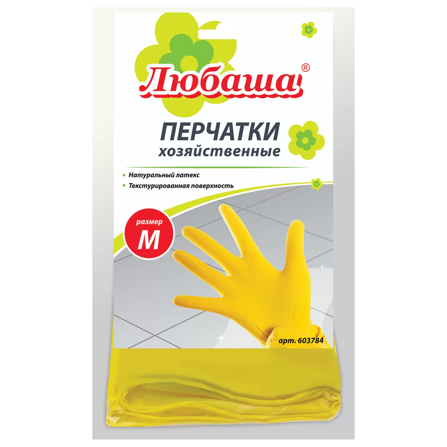 Фото товара: Перчатки хоз. латексные ЛЮБАША, хлоп. напыление, размер М