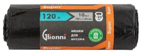 Фото товара: Мешок 120 л черный Super GLIONNI 1 рул./10 шт.