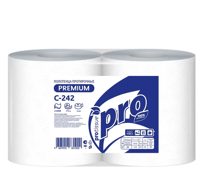 Фото товара: Протирочная бумага PROtissue Premium 2-сл. 175 м белая (С242) (2 шт.)