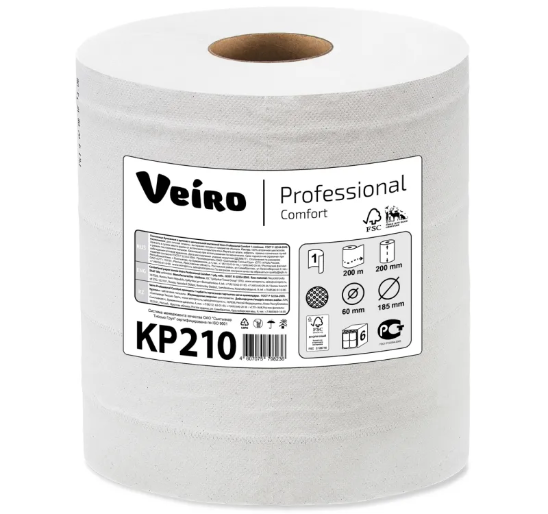 Фото товара: Полотенце бумажное с центральной вытяжкой Veiro Professional Comfort KP210, 6 рулонов по 200 м