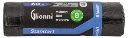 Фото товара: Мешок 60 л чёрный Standart GLIONNI 1 рул./30 шт.