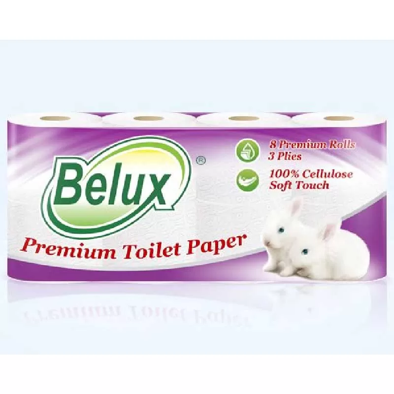 Фото товара: Туалетная бумага в рулонах Belux 3 сл., 8 рул., 18 м., 150 л., белая
