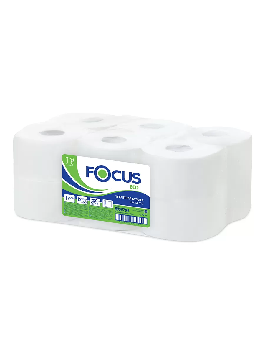 Фото товара: Туалетная бумага Focus Eco Jumbo 200 1-слойная 5050784, 12 рулонов по 200 м