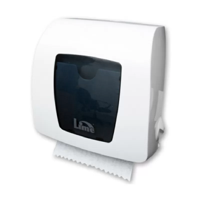 Фото товара: Lime Диспенсер для полотенец Matic Mini белый+прозрачный механический Prestige 9х19х30 см