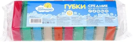 Фото товара: Губка для посуды Чисто Солнышко СРЕДНЯЯ, 10 шт. (поролон, фибра)