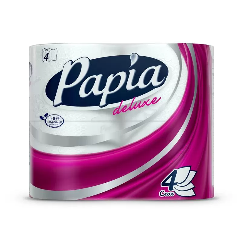 Фото товара: Туалетная бумага в рулонах PAPIA Deluxe 4-сл, 17,5м, 140л, 4рул