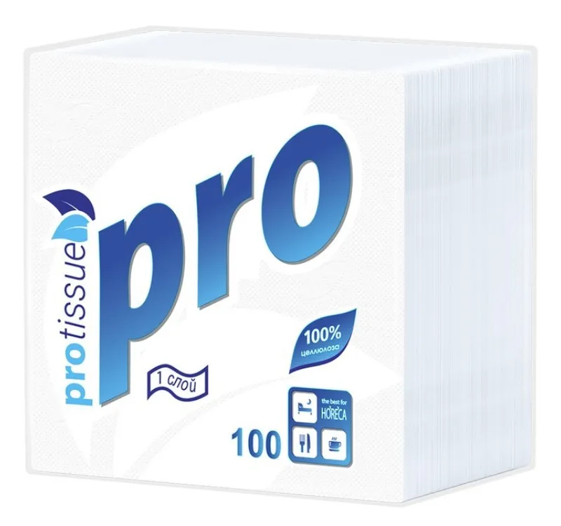 Фото товара: Салфетки бумажные PROtissue Premium 1-сл. 24х24 100 л./упак. белые (С184) (ТР)