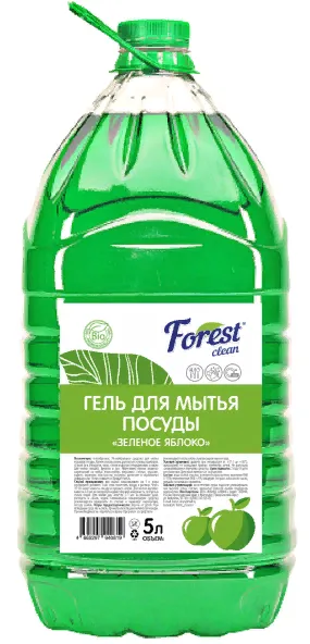 Фото товара: Forest Clean средство для мытья посуды “Зелёное яблоко” 5 л.
