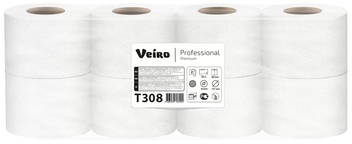 Фото товара: Туалетная бумага в стандартных рулонах Veiro Professional Premium, 2 сл, 25 м, белая