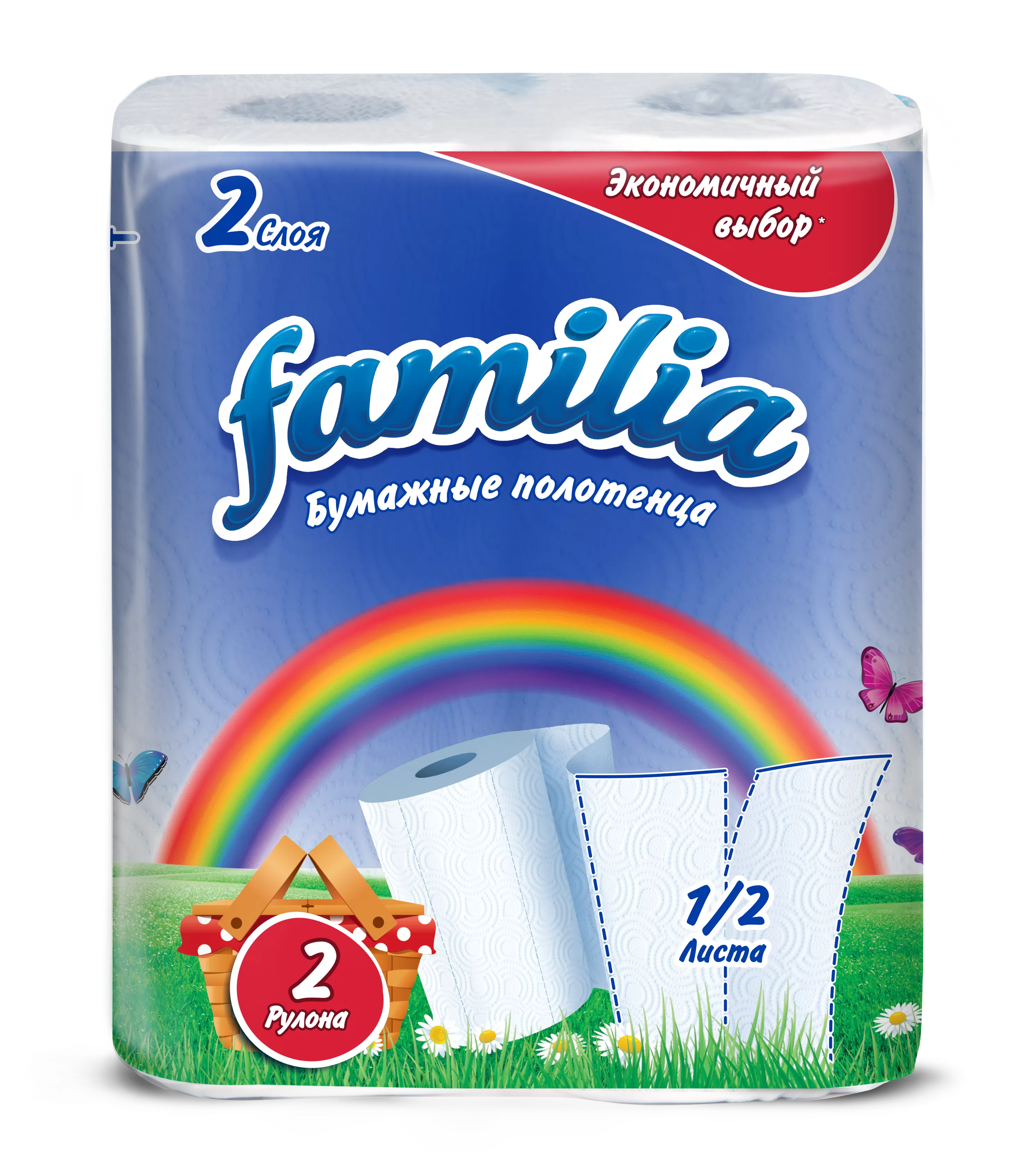 Фото товара: Полотенца в рул. Familia Радуга, 2-сл, 10м, белые, 2рул 1/16