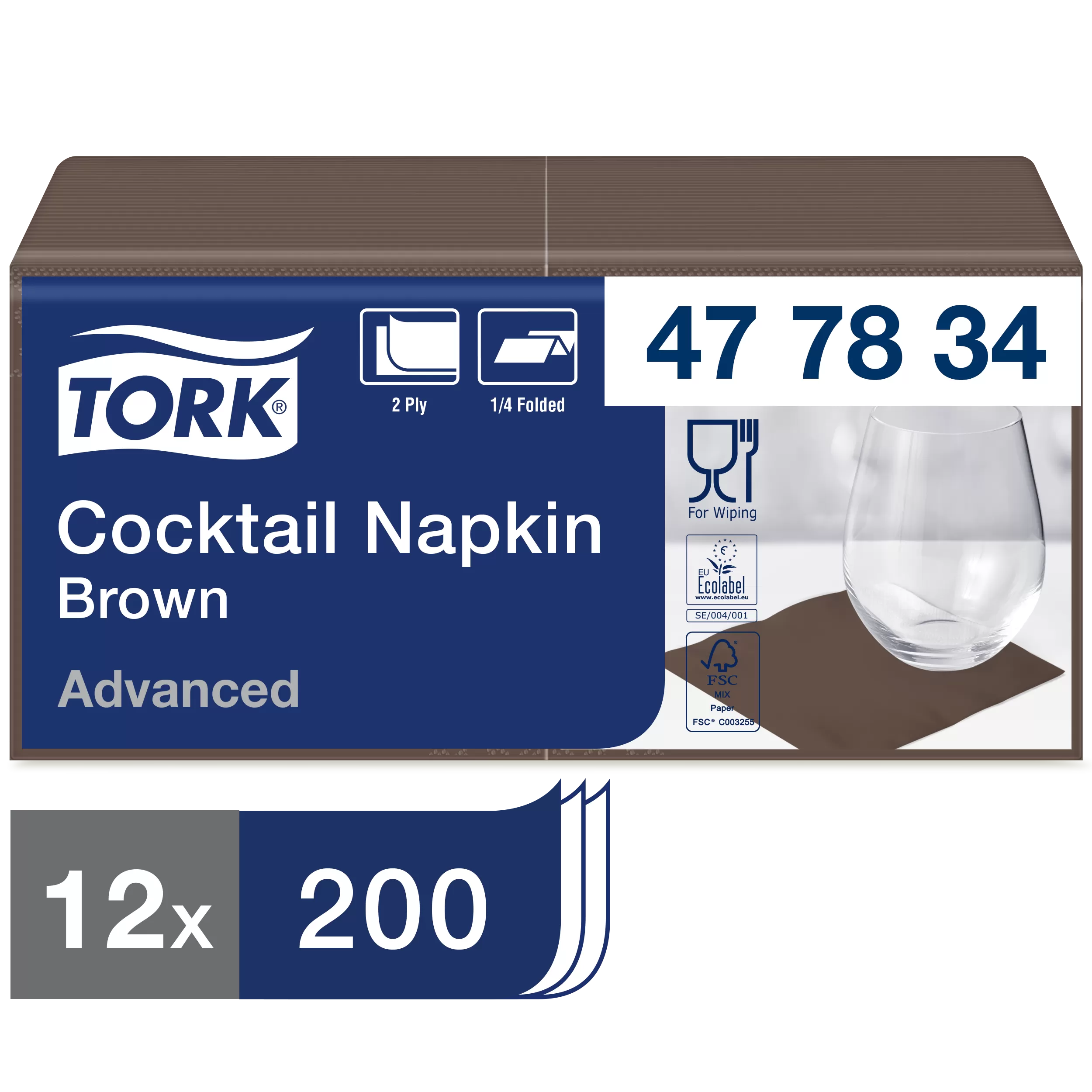 Фото товара: Салфетки Tork 2-сл 24х24см, 200шт, шоколад