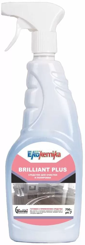Фото товара: Ekokemika Brilliant Plus средство для очистки и полировки деревянных поверхностей и пластика, а так же цветных металлов, 0.75 л