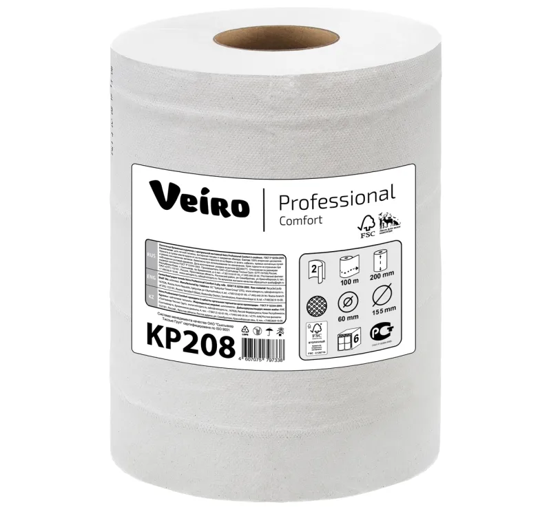 Фото товара: Полотенце бумажное с центральной вытяжкой Veiro Professional Comfort KP208, 6 рулонов по 100 м