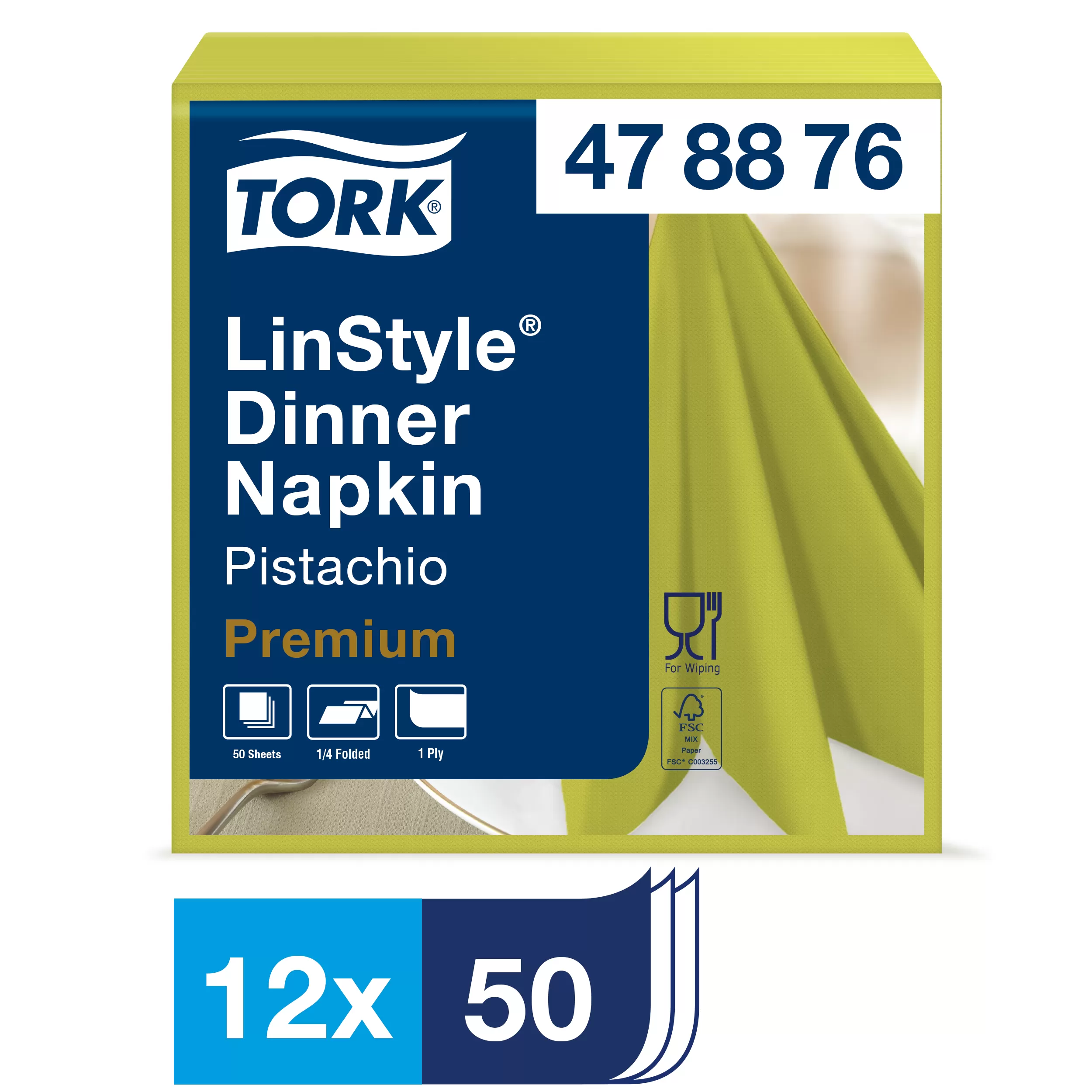 Фото товара: Салфетки Tork LinStyle, Premium, 39х39 см, 1 сл, 50 листов, фисташковые