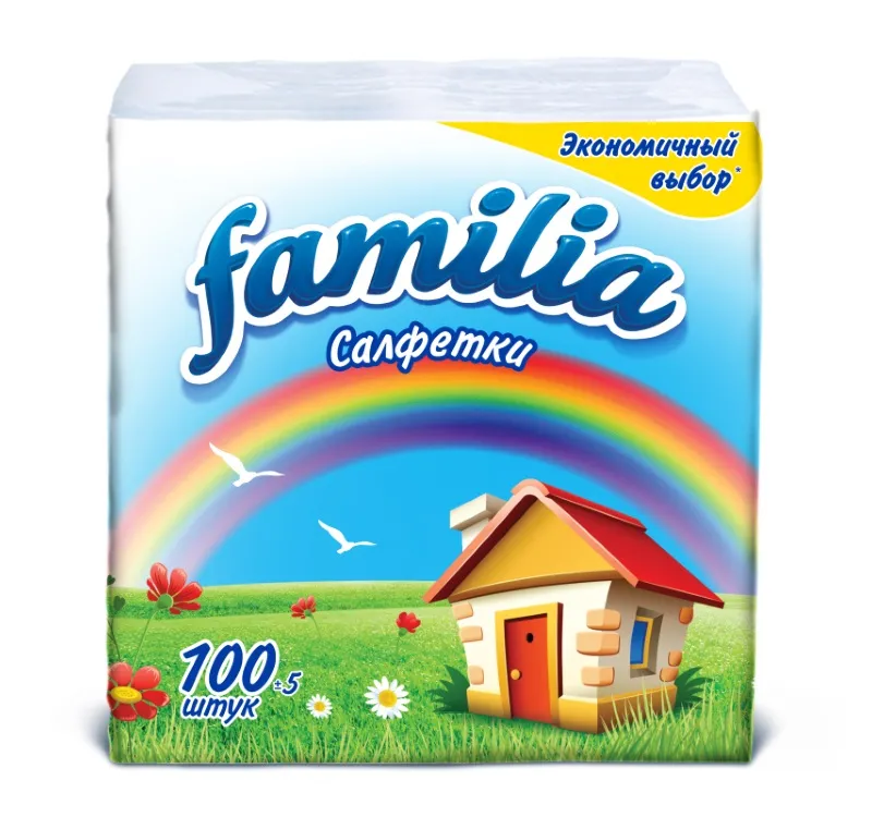 Фото товара: Салфетки бумажные Familia 1-сл. 24х24 100 л./упак. белые