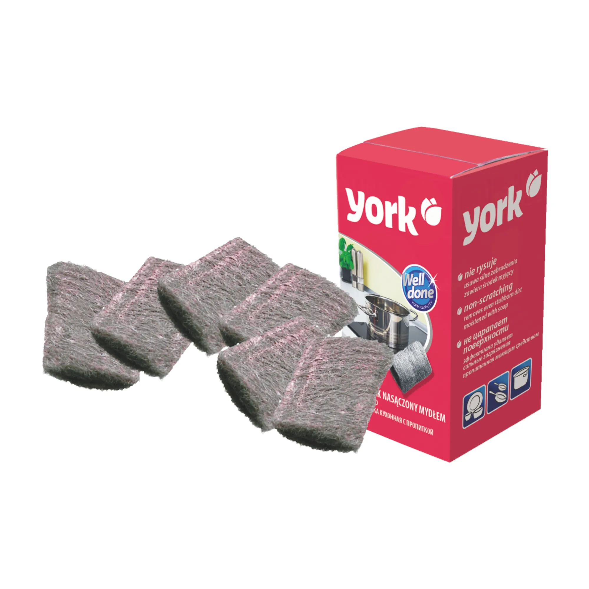 Фото товара: Губки стальные YORK с пропиткой, 6 шт.