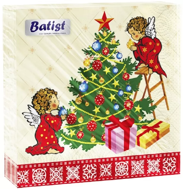 Фото товара: Салфетки Batist 2-сл 33х33см, 30шт, с рисунком «Новогодние ангелочки»