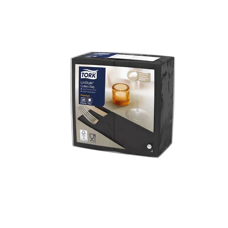 Фото товара: Tork LinStyle® конверты для столовых приборов черные 50шт/уп, 12уп/1кор