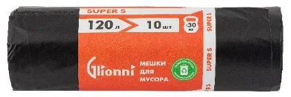Фото товара: Мешок 120 л чер. SUPER S GLIONNI 1 рул./10 шт.